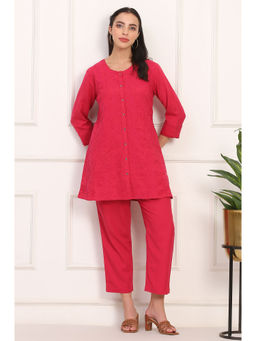W - Red Solid Embroidered Rayon Co-Ord (Set of 2)