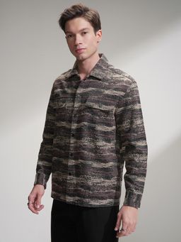 HIGHLANDER - Men Multi Color Brushed Jacquard Textured Spread Collar Relaxed Fit Shirt