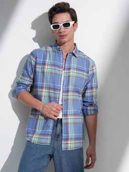 HIGHLANDER - Men Casual Blue Checks Shirt