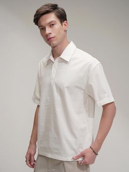 HIGHLANDER - Men White Solid Collar Neck Oversized Shirt