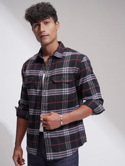 HIGHLANDER - Men Black Cord Dobby Relaxed Casual Relaxed Fit Shirt