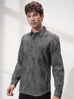 HIGHLANDER - Men Grey Dobby Textured Casual Shirt