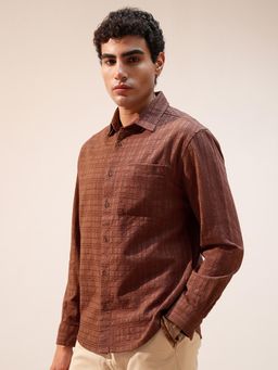 HIGHLANDER - Men Brown Dobby Textured Jacquard Checked Relaxed Fit Shirt
