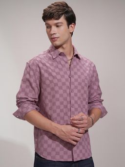 HIGHLANDER - Men Pink Dobby Textured Solid Relaxed Shirt