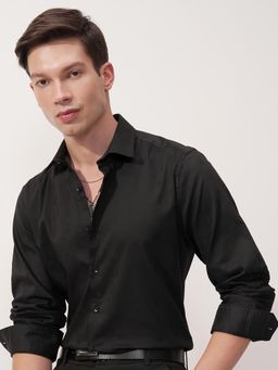 HIGHLANDER - Men Black Dobby Textured Slim Fit Shirt
