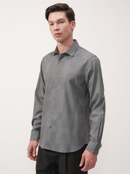 HIGHLANDER - Men Grey Jacquard Checks Slim Fit Shirt
