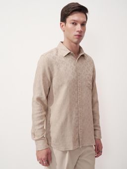 HIGHLANDER - Men Beige Dobby Textured Casual Slim Fit Shirt