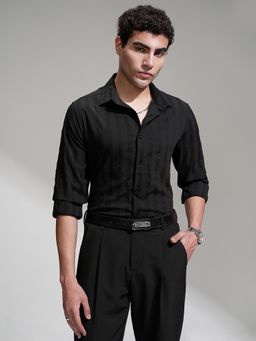 HIGHLANDER - Men Black Dobby Slim Fit Shirt