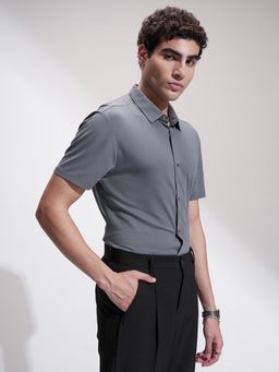 HIGHLANDER - Men Grey Knitted Slim Fit Shirt