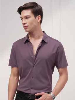 HIGHLANDER - Men Purple Knitted Slim Fit Shirt