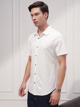 HIGHLANDER - Men White Knitted Slim Fit Shirt