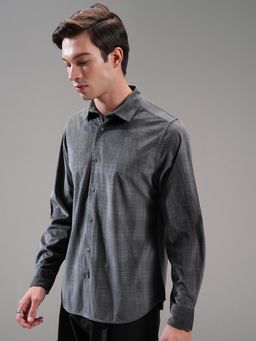 HIGHLANDER - Men Grey Jacquard Textured Evening Party Shirt