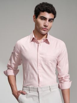 HIGHLANDER - Men Pink Jacquard Solid Casual Slim Fit Shirt