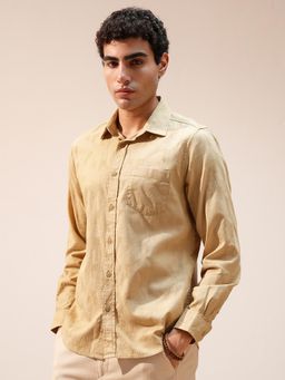 HIGHLANDER - Men Khaki Jacquard Textured Casual Shirt