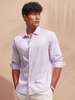 HIGHLANDER - Men Purple Dobby Textured Slim Fit Shirt