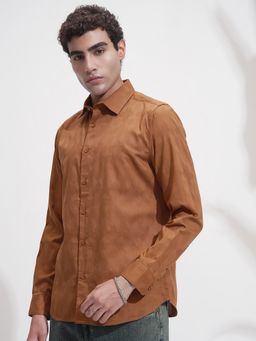 HIGHLANDER - Men Brown Jacquard Textured Casual Slim Fit Shirt