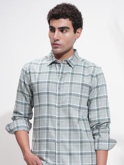 HIGHLANDER - Men Grey Dobby Checks Casual Slim Fit Shirt