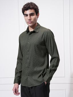 HIGHLANDER - Men Green Popcorn Textured Slim Fit Shirt
