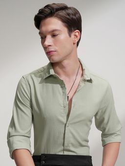 HIGHLANDER - Men Green Dobby Textured Slim Fit Shirt