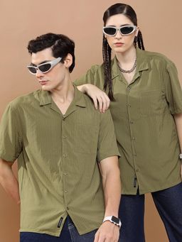 HIGHLANDER - Unisex Olive Seer Sucker Drop shoulder Oversized Shirt
