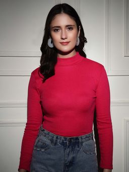 Tandul - Exquisite Fuchsia Pink High Neck Pullover