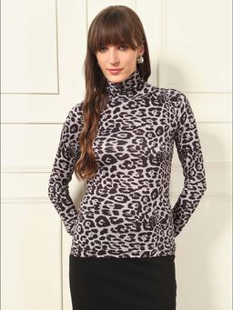 Tandul - Women Solid High Neck Grey Pullover