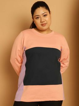 theRebelinme - Plus Size Colourblocked Round Neck Pullover