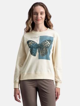 Jockey - A191 Women Super Combed Cotton French Terry Printed Sweatshirt - Antique White