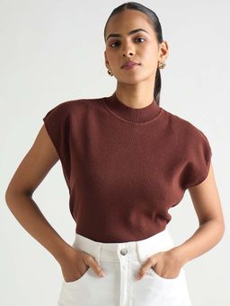Femmella - Coffee Brown High Neck Top