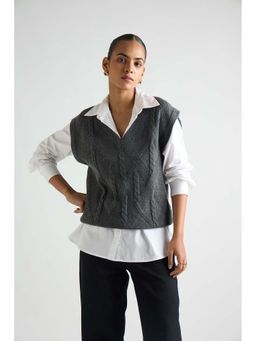 Femmella - Grey Melange Cable Knit Sweater