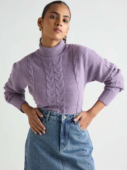Femmella - Lilac Turtle Neck Cable Knit Sweater