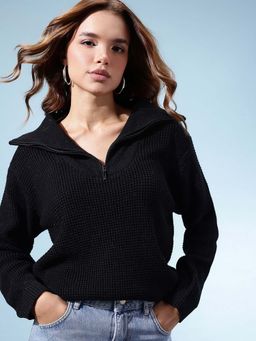 KASMA - Women Acrylic Long Sleeves Sweater Black