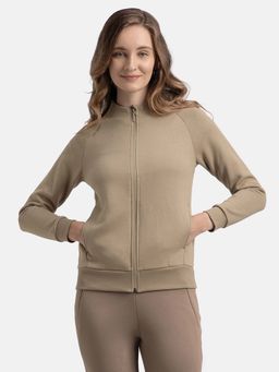 Jockey - U108 Women Cotton Rich Fleece Fabric Full Zip High Neck Jacket - Desert Taupe