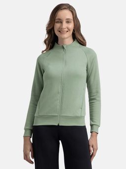 Jockey - U108 Women Cotton Rich Fleece Fabric Full Zip High Neck Jacket - Iceberg Green