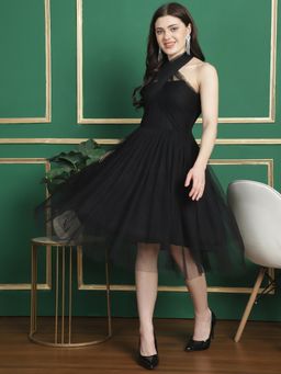 BLANC9 - Black Mesh Flared Dress