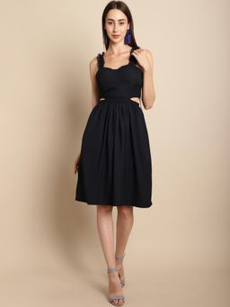 BLANC9 - Navy Blue Cut - Out Flared Dress