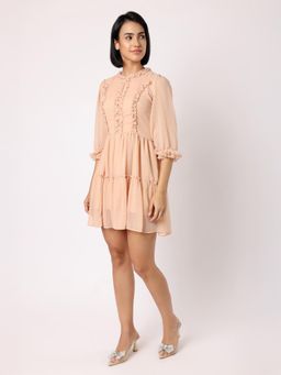 BLANC9 - Nude Peach Tiered Dress With Front Frill Detail