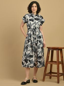 BLANC9 - Abstract Floral Print Midi Dress
