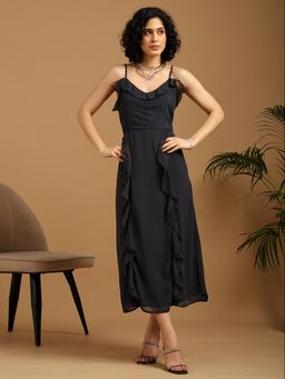 BLANC9 - Charcoal Grey Slip Dress With Frill