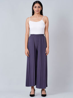 First Resort by Ramola Bachchan - Grey Wide Leg Pleated Palazzo
