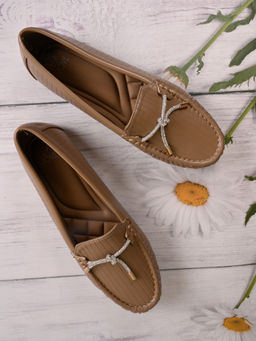 Jove - Women Khaki Striped Loafers