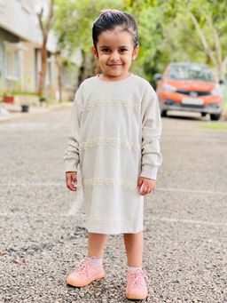 BYB Premium - Beige Cotton Sweatshirt with Lace Detailing Full Sleeve
