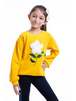 BYB Premium - Yellow Cotton Ribbed Sweatshirt with 3D Floral Embellishment Full Sleeve