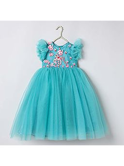 BYB Premium - Net Woven Corsage Embellished Party Gowns-Turquoise