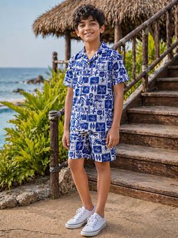 Ninos Dreams - Cotton Half Sleeves Tropical Seal Life Theme Printed Boys Co-ord Sets