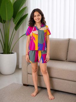 Ninos Dreams - Half Sleeves Girls Collar Neck Co-ord Sets - Multi-Color