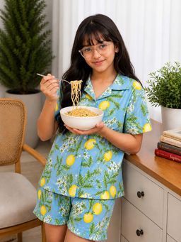 Ninos Dreams - Blue Half sleeves Collar Neck Girls -Co-ord Sets