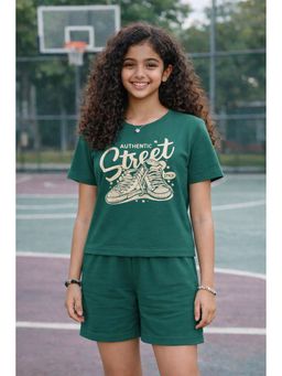 Ninos Dreams - Half Sleeves Cotton Girls Co-ord Sets -Street Shoes Print