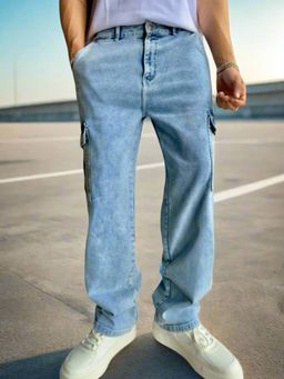 Off Duty India - Blue Stone Faded Wash Cargo Jeans