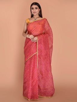 Indi Inside - Leheriya Printed Saree Embellished with Unstitched Contrast Blouse